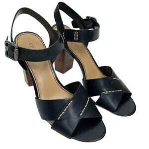 Crown Vintage Women's Vegan Leather Black Bolero Block Heel Sandals Size 7.5